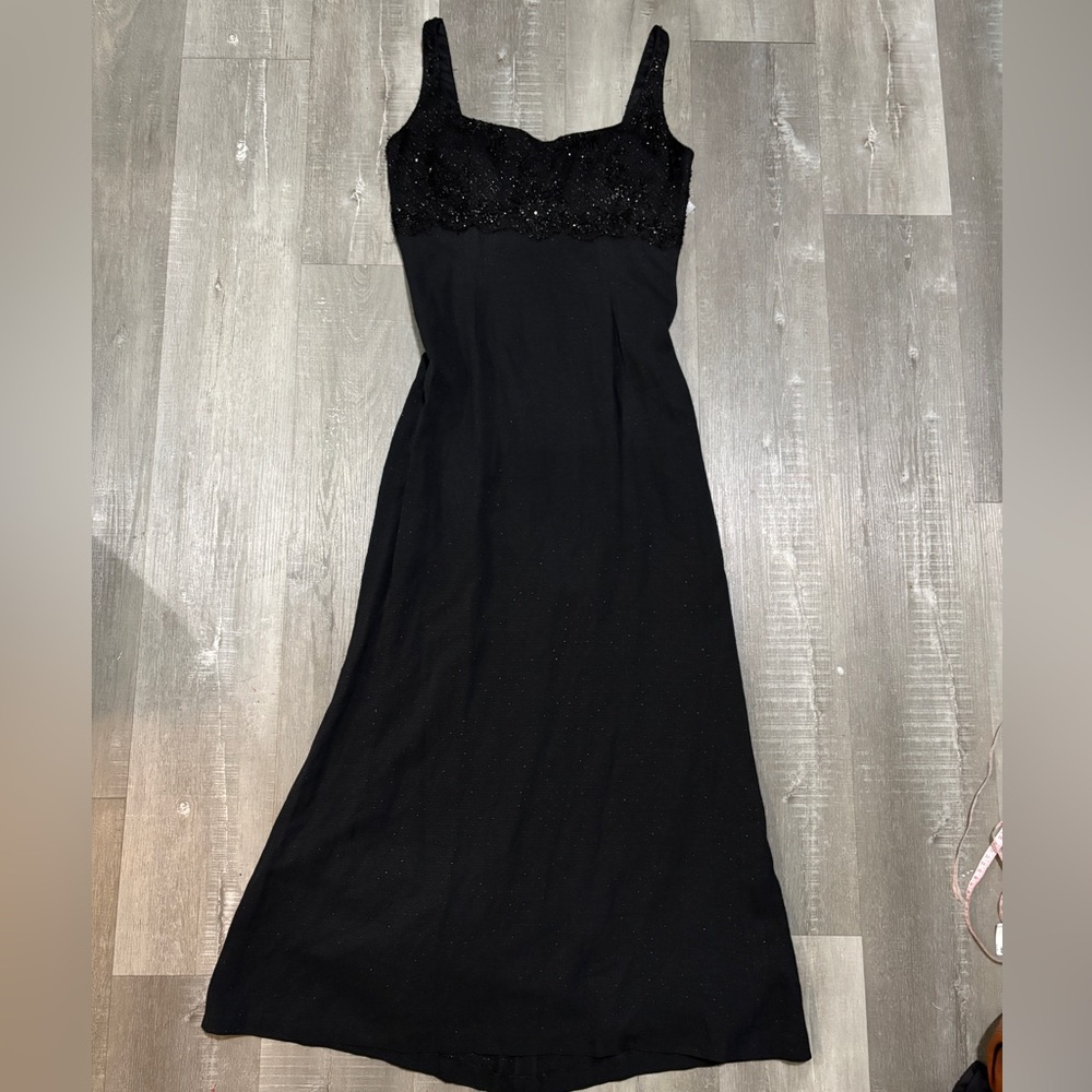 Carmen Marc Valvo Black Beaded Maxi Dress